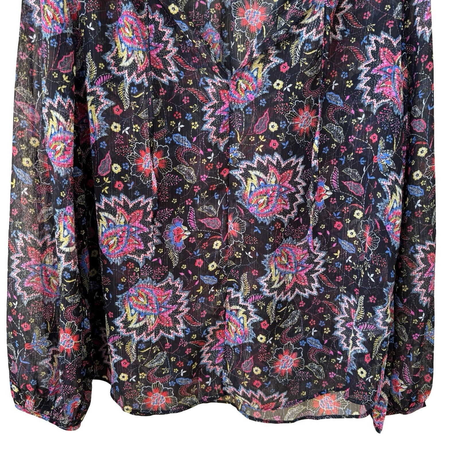 GAP Boho Festival Whimsigoth Paisley Floral Metallic Peasant Blouse Black S
