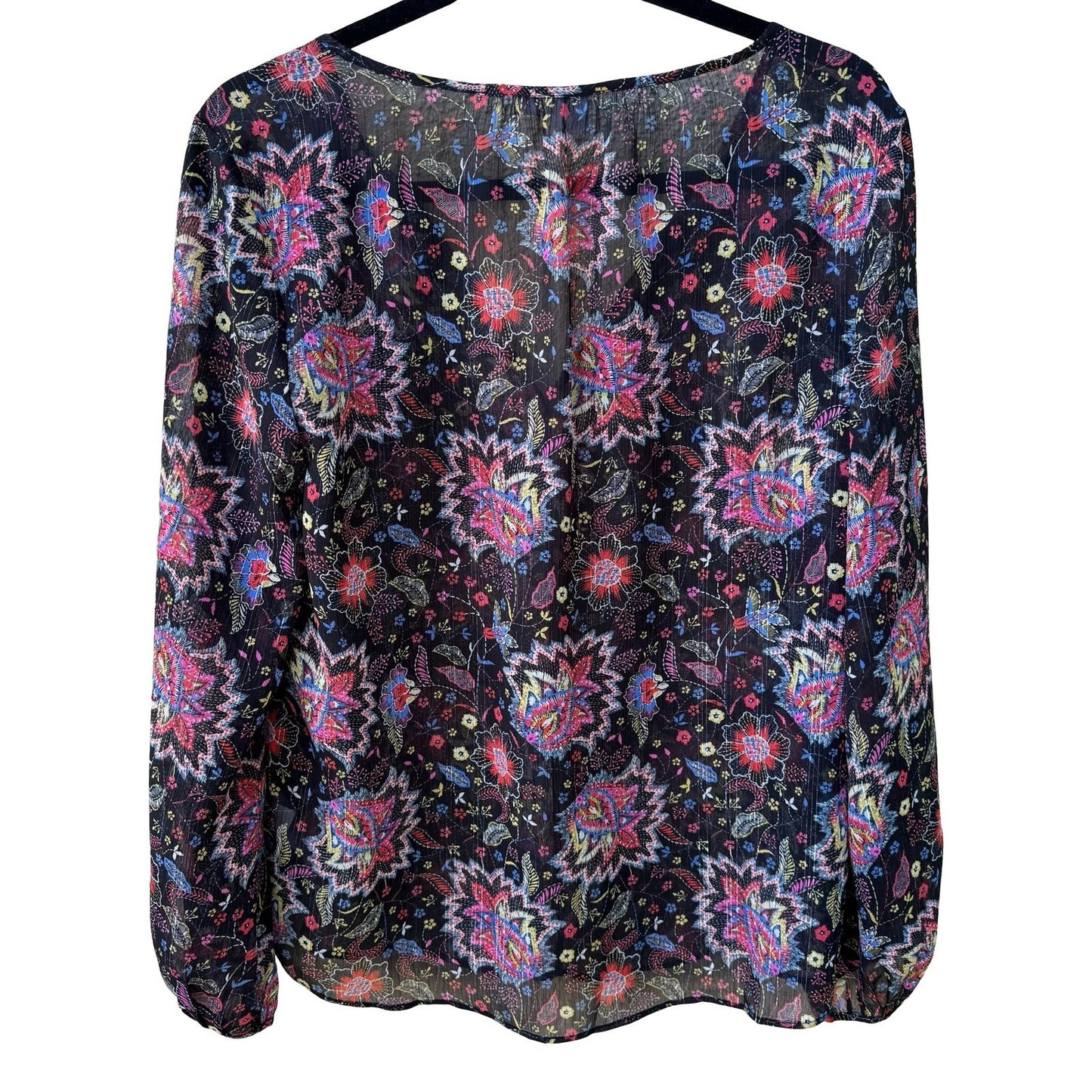 GAP Boho Festival Whimsigoth Paisley Floral Metallic Peasant Blouse Black S