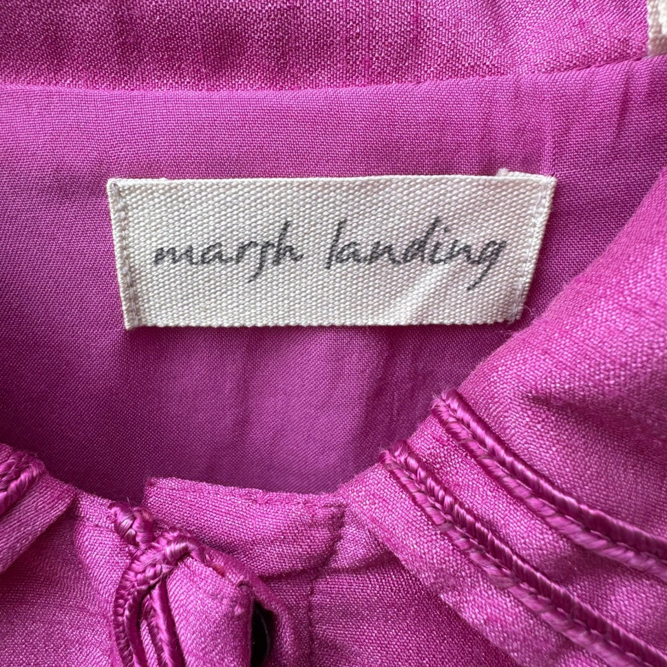 Marsh Landing Barbiecore Coastal Boho Embroidered Floral Crochet Jacket Pink M