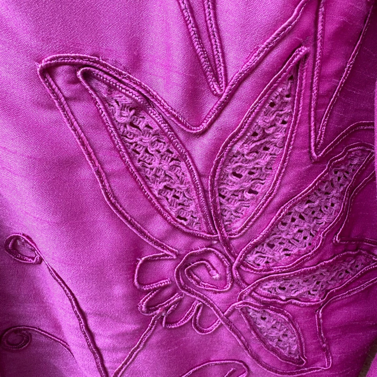 Marsh Landing Barbiecore Coastal Boho Embroidered Floral Crochet Jacket Pink M