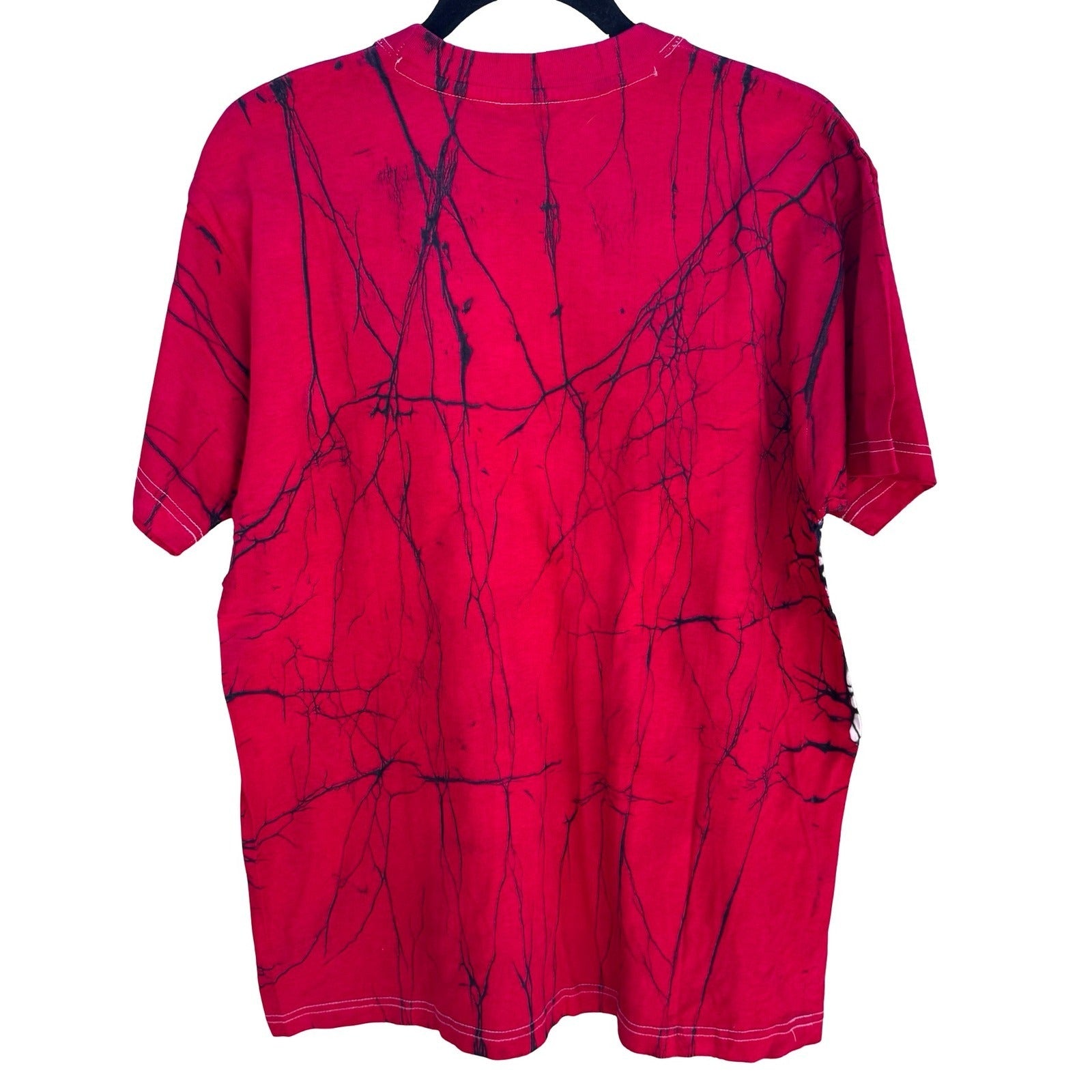 Vintage 90s Abstract Batik Graphic Shirt Red XL Cotton Tee Art To Wear Eclectic