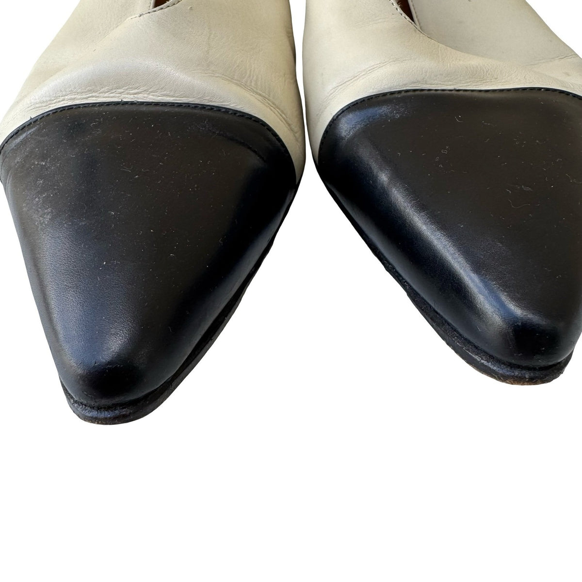 Stephane Kelian Vintage Cap Toe Parisian Slingback Block Heel Cream Black 10