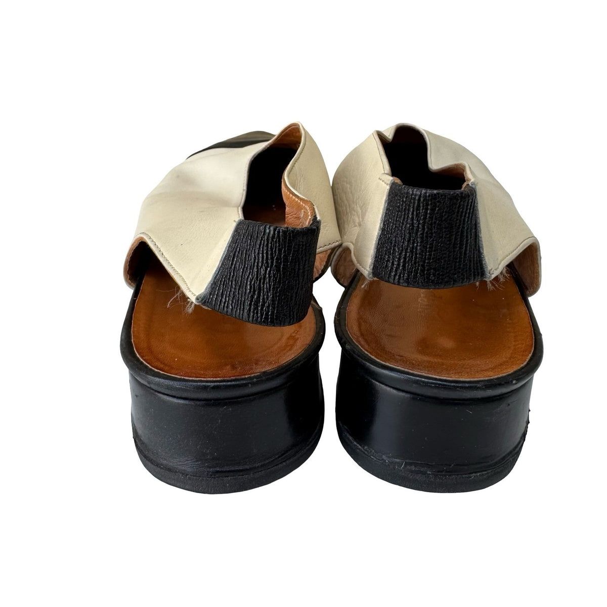 Stephane Kelian Vintage Cap Toe Parisian Slingback Block Heel Cream Black 10
