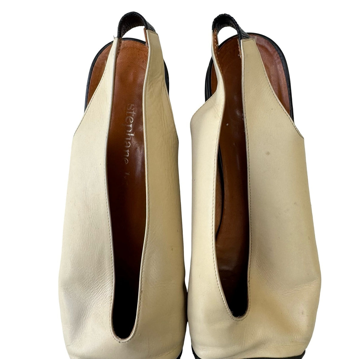 Stephane Kelian Vintage Cap Toe Parisian Slingback Block Heel Cream Black 10