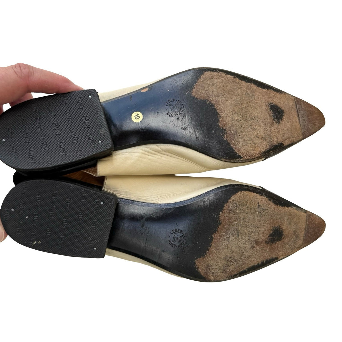 Stephane Kelian Vintage Cap Toe Parisian Slingback Block Heel Cream Black 10