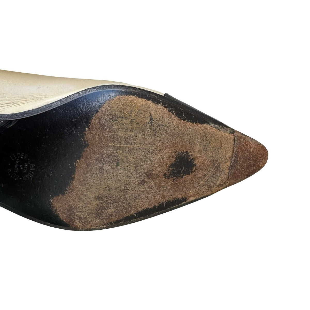 Stephane Kelian Vintage Cap Toe Parisian Slingback Block Heel Cream Black 10