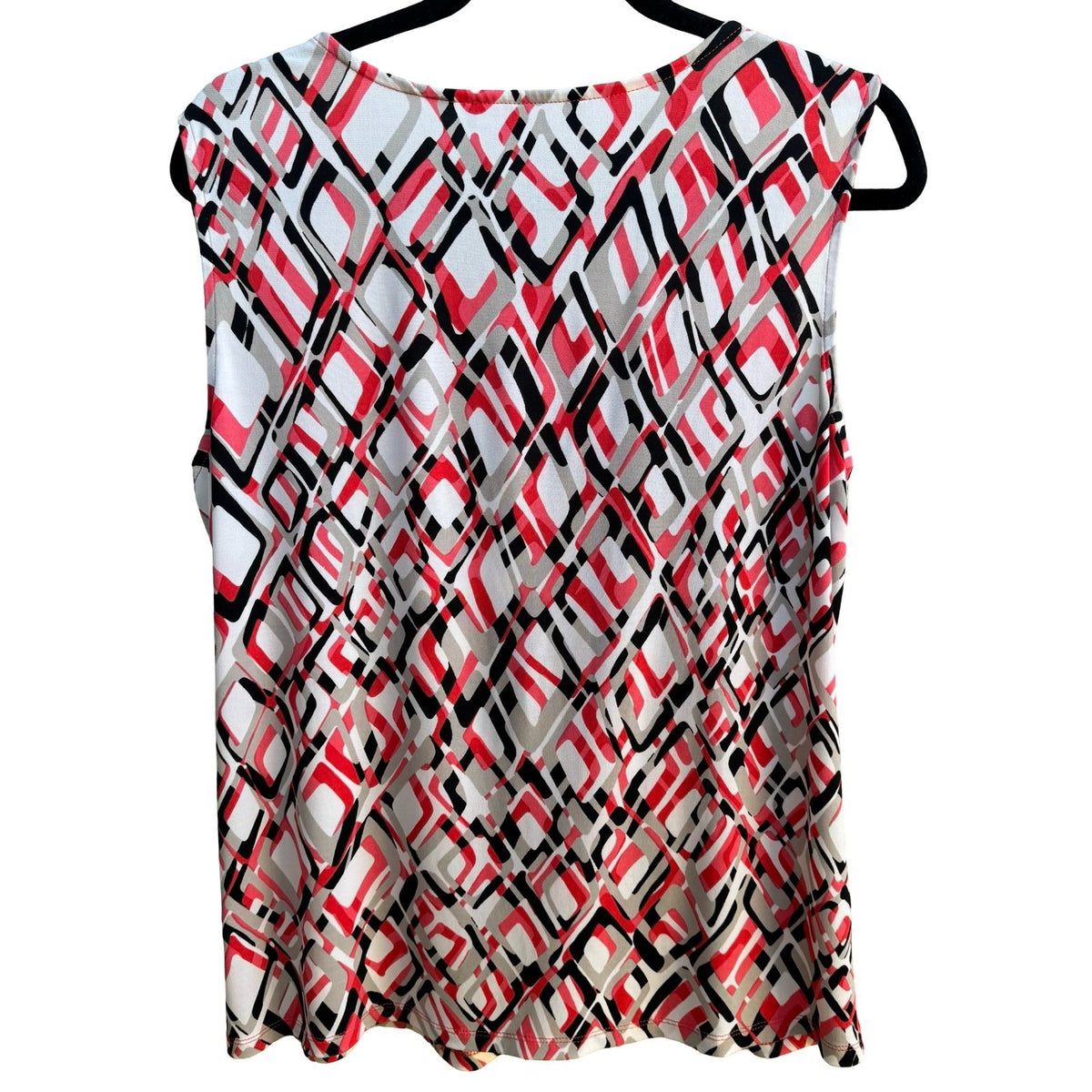 Kasper Careerwear Mod Geometric Pleated Scoop Neck Shell Blouse Red Womens L
