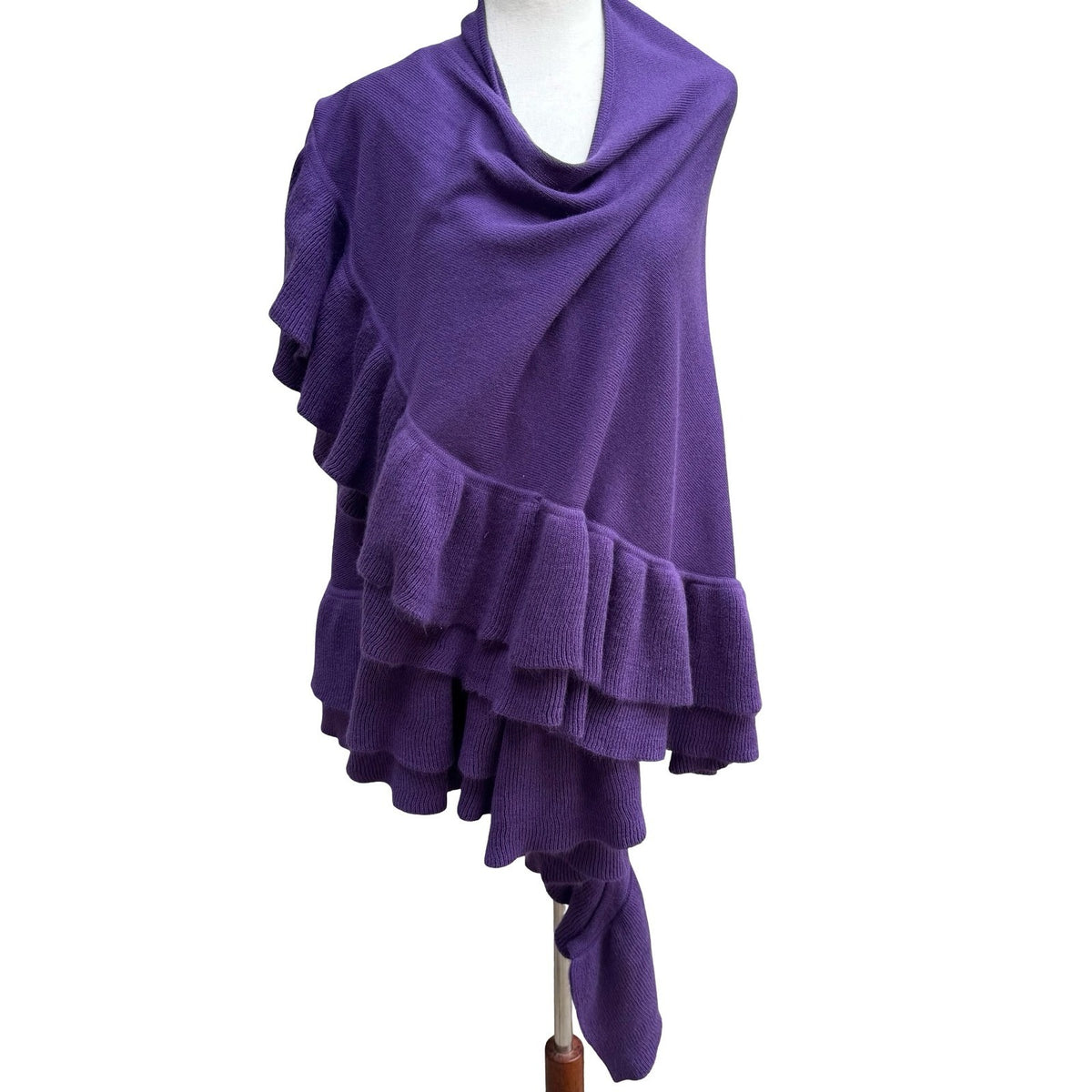 Suzanne Somers Whimsigoth Ruffle Knit Wrap Layering Cardigan Shawl Purple OS