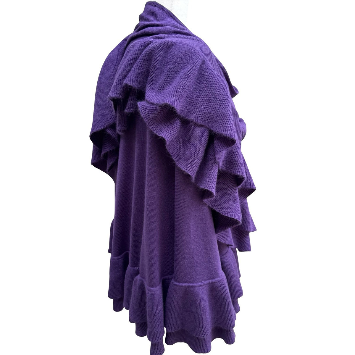 Suzanne Somers Whimsigoth Ruffle Knit Wrap Layering Cardigan Shawl Purple OS