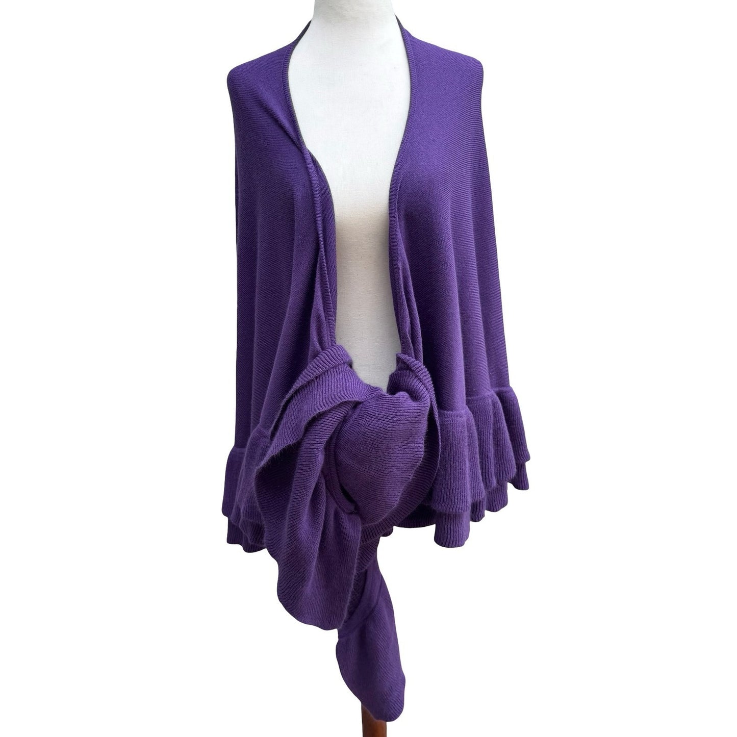Suzanne Somers Whimsigoth Ruffle Knit Wrap Layering Cardigan Shawl Purple OS
