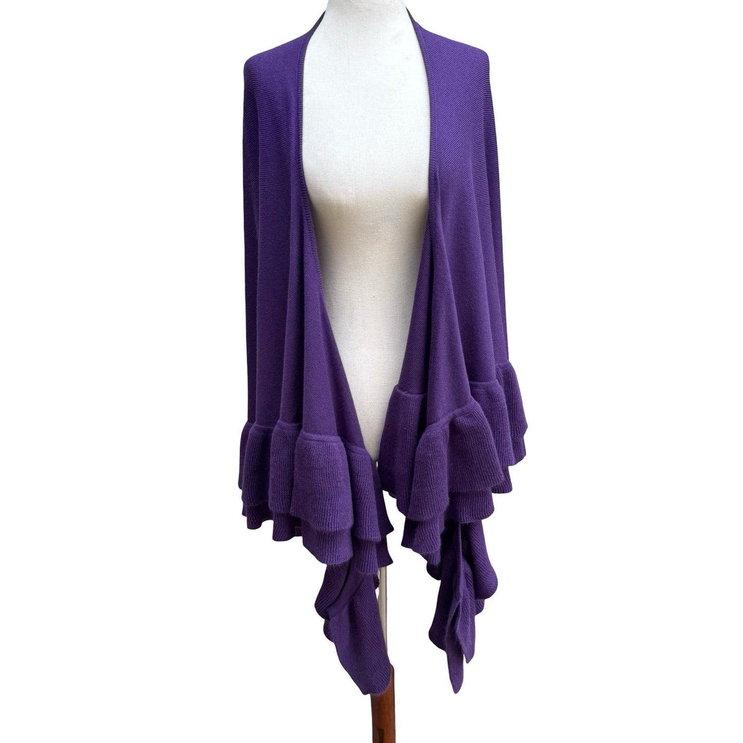 Suzanne Somers Whimsigoth Ruffle Knit Wrap Layering Cardigan Shawl Purple OS