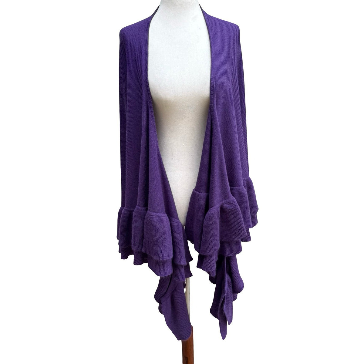 Suzanne Somers Whimsigoth Ruffle Knit Wrap Layering Cardigan Shawl Purple OS