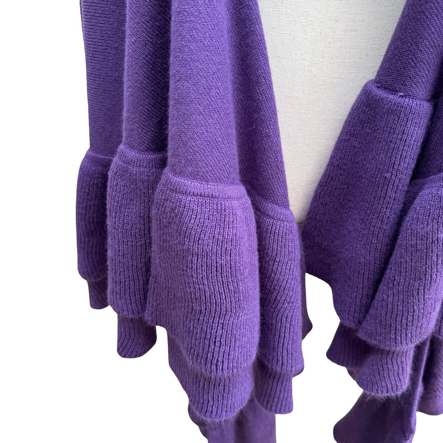 Suzanne Somers Whimsigoth Ruffle Knit Wrap Layering Cardigan Shawl Purple OS