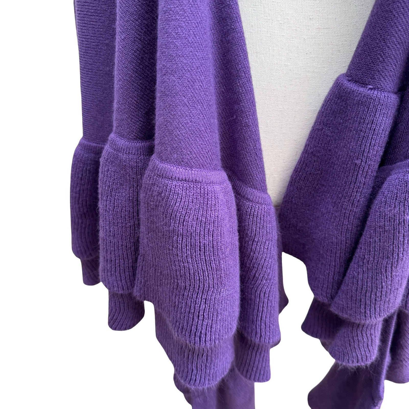 Suzanne Somers Whimsigoth Ruffle Knit Wrap Layering Cardigan Shawl Purple OS