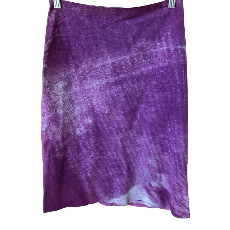 Tani Keller Y2K Grunge Indy Edgy Purple Acid Wash Distressed Suede Leather Skirt