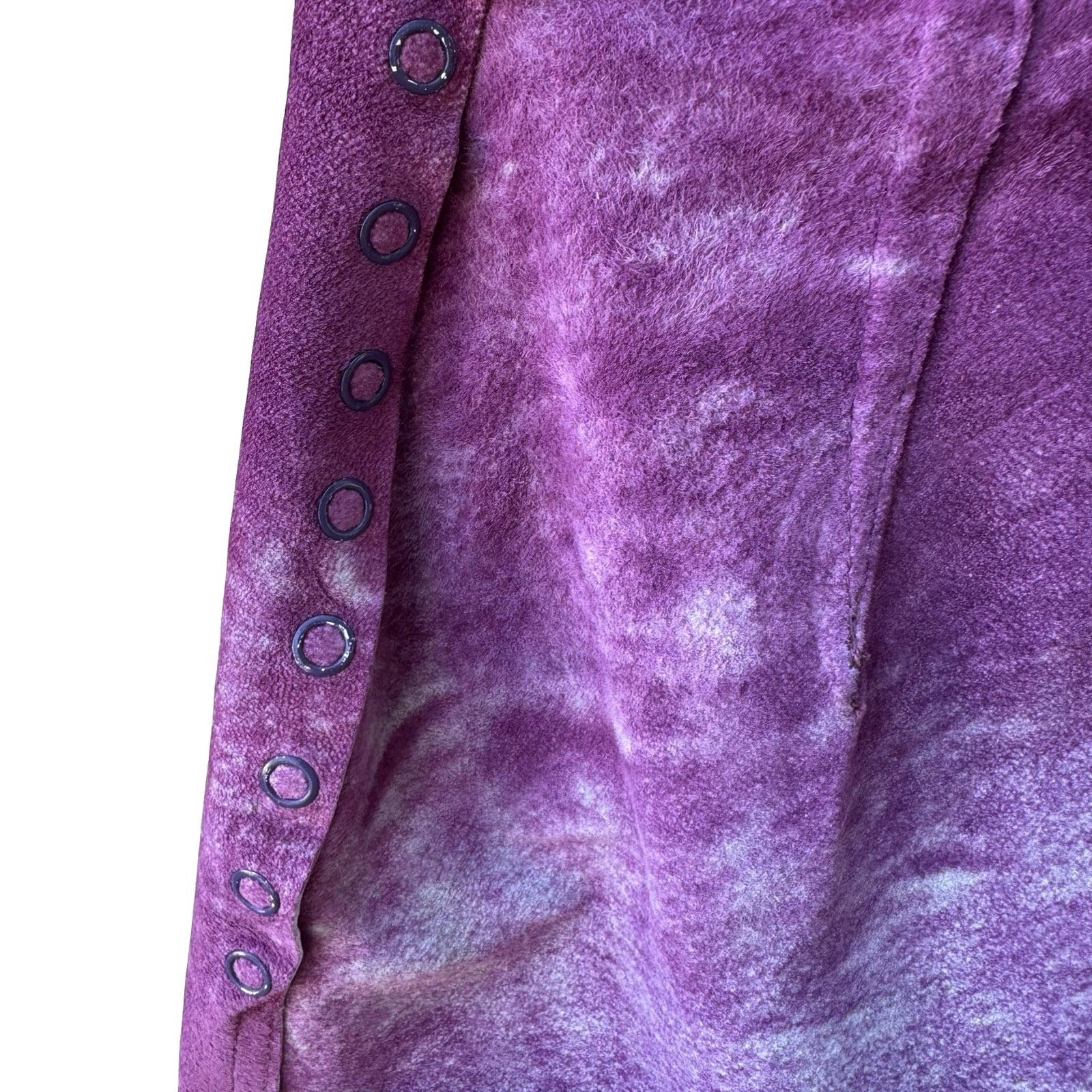 Tani Keller Y2K Grunge Indy Edgy Purple Acid Wash Distressed Suede Leather Skirt
