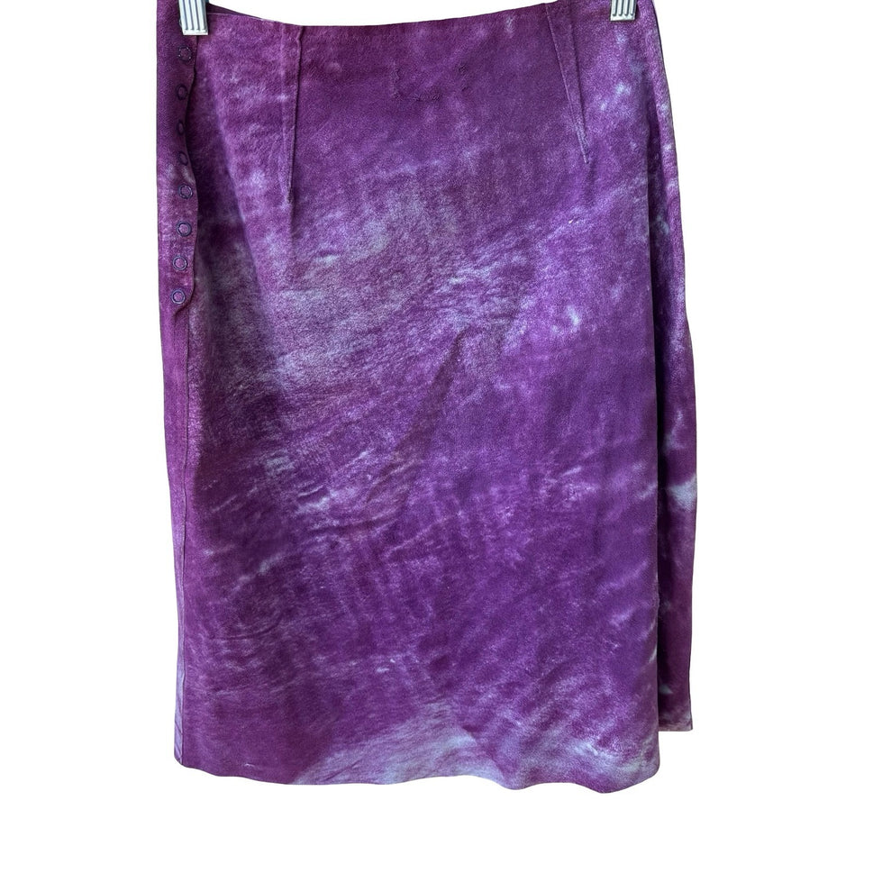Tani Keller Y2K Grunge Indy Edgy Purple Acid Wash Distressed Suede Leather Skirt