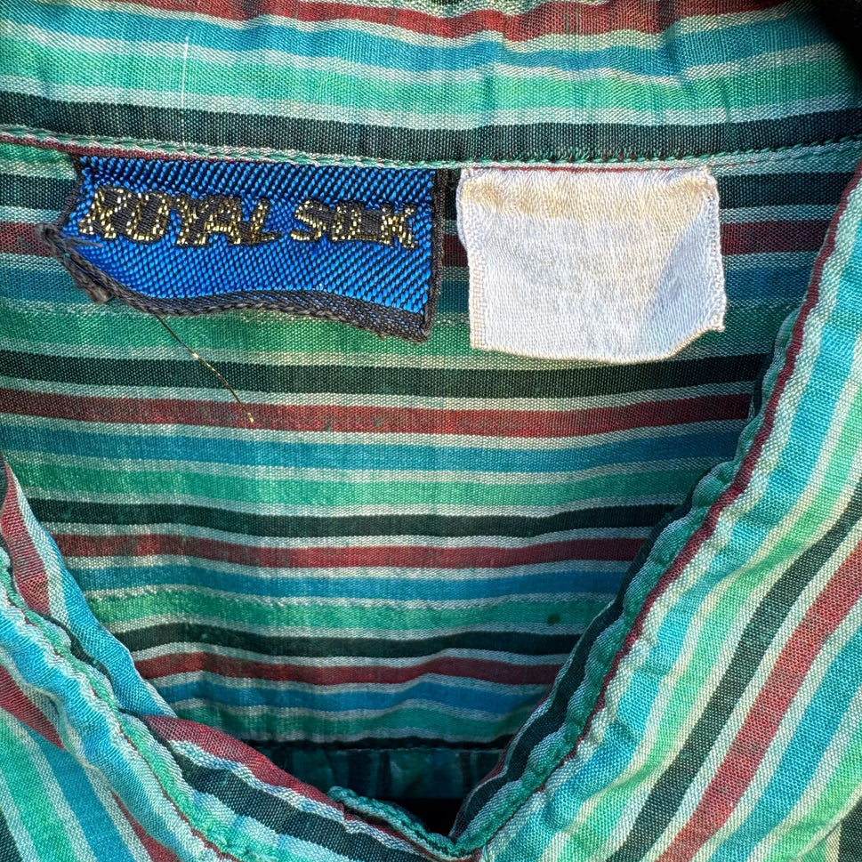 Royal Silk Vintage 70s Womens Retro Striped Button-Up Long Sleeve Shirt Blouse L