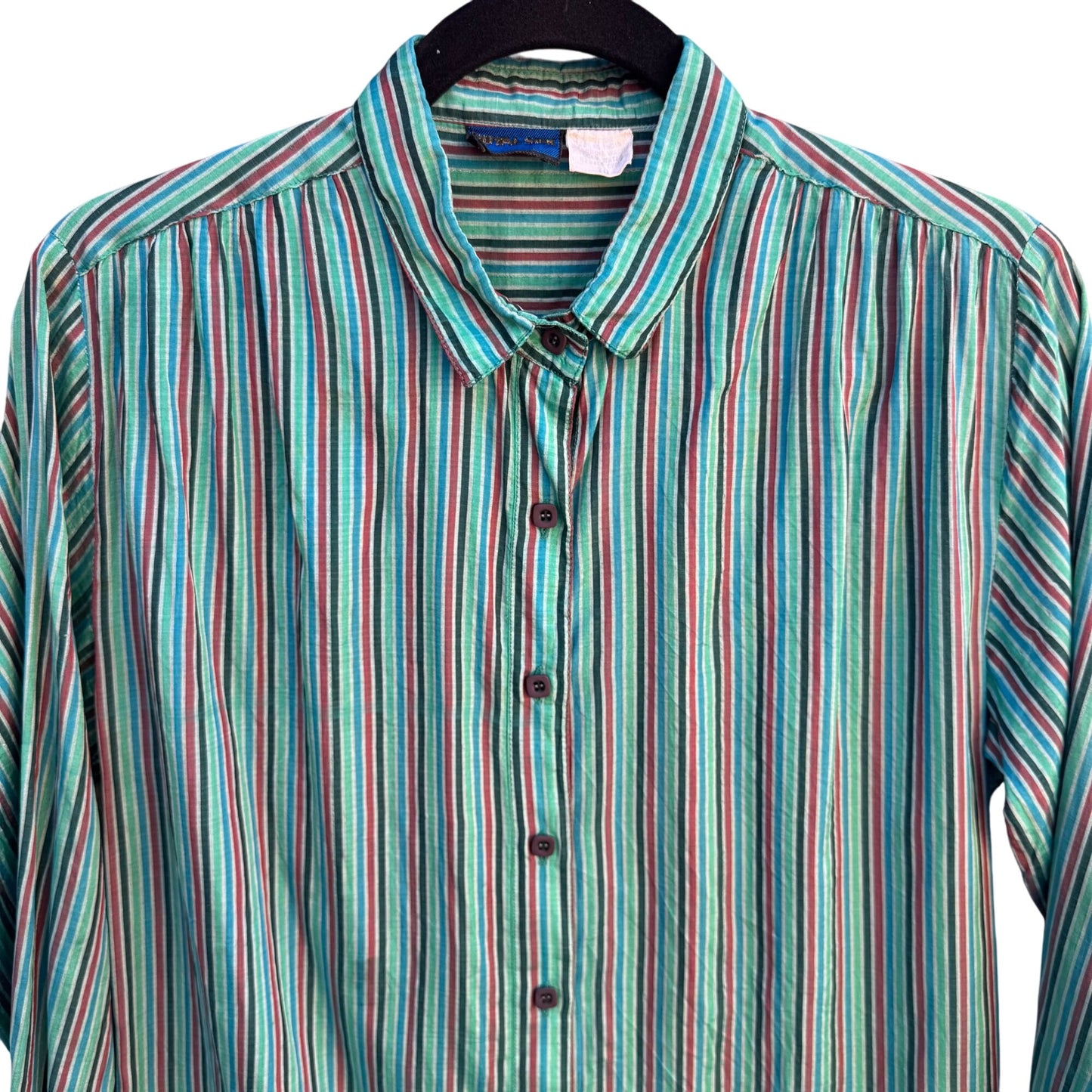 Royal Silk Vintage 70s Womens Retro Striped Button-Up Long Sleeve Shirt Blouse L
