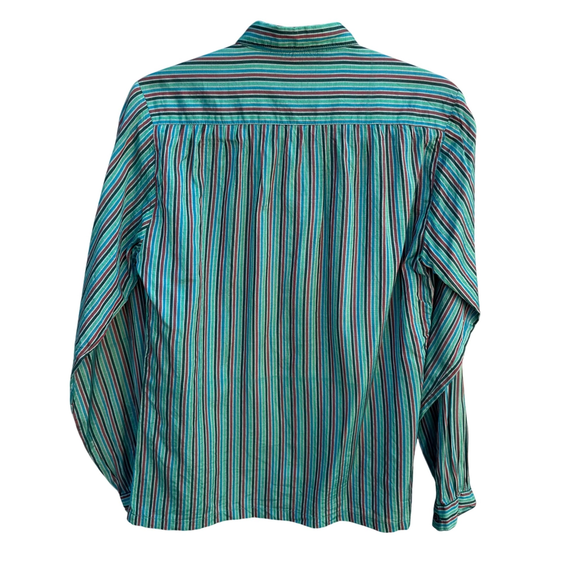 Royal Silk Vintage 70s Womens Retro Striped Button-Up Long Sleeve Shirt Blouse L