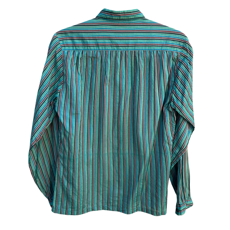 Royal Silk Vintage 70s Womens Retro Striped Button-Up Long Sleeve Shirt Blouse L