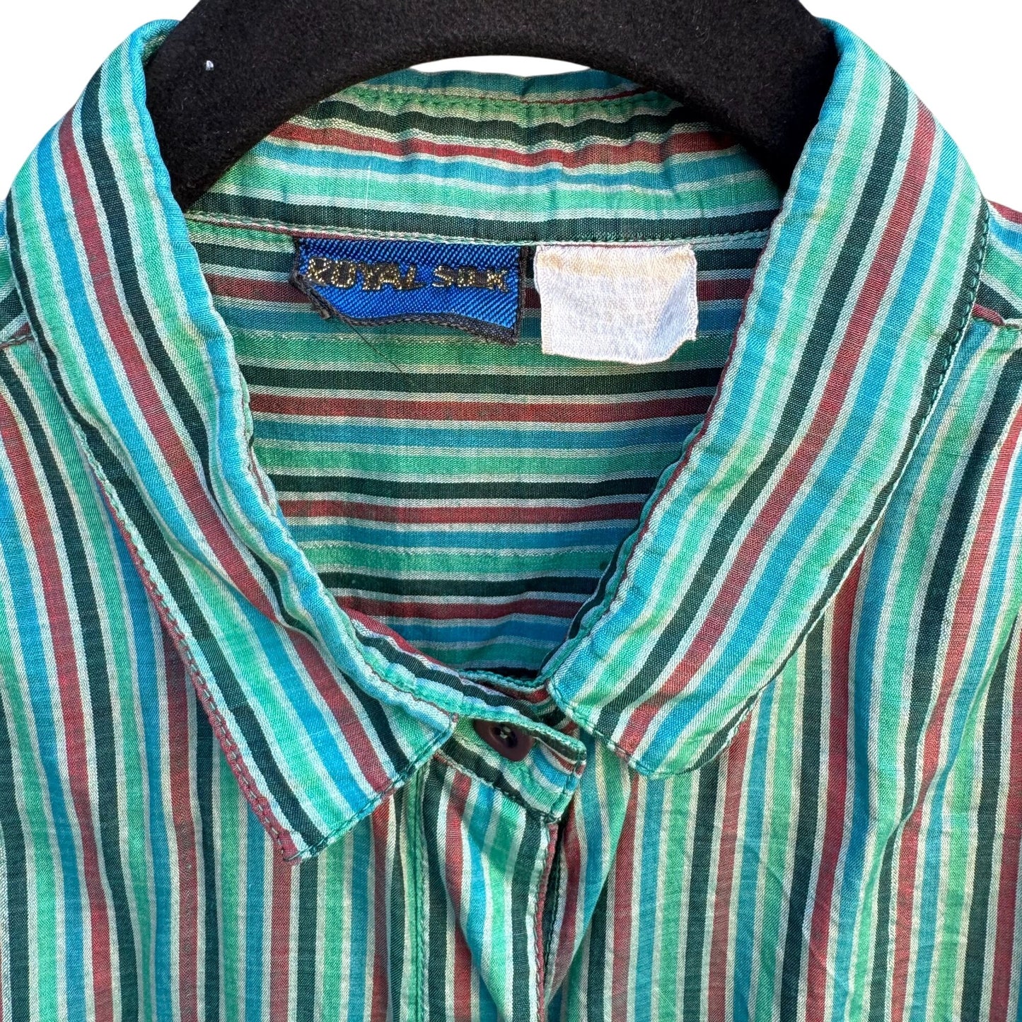 Royal Silk Vintage 70s Womens Retro Striped Button-Up Long Sleeve Shirt Blouse L