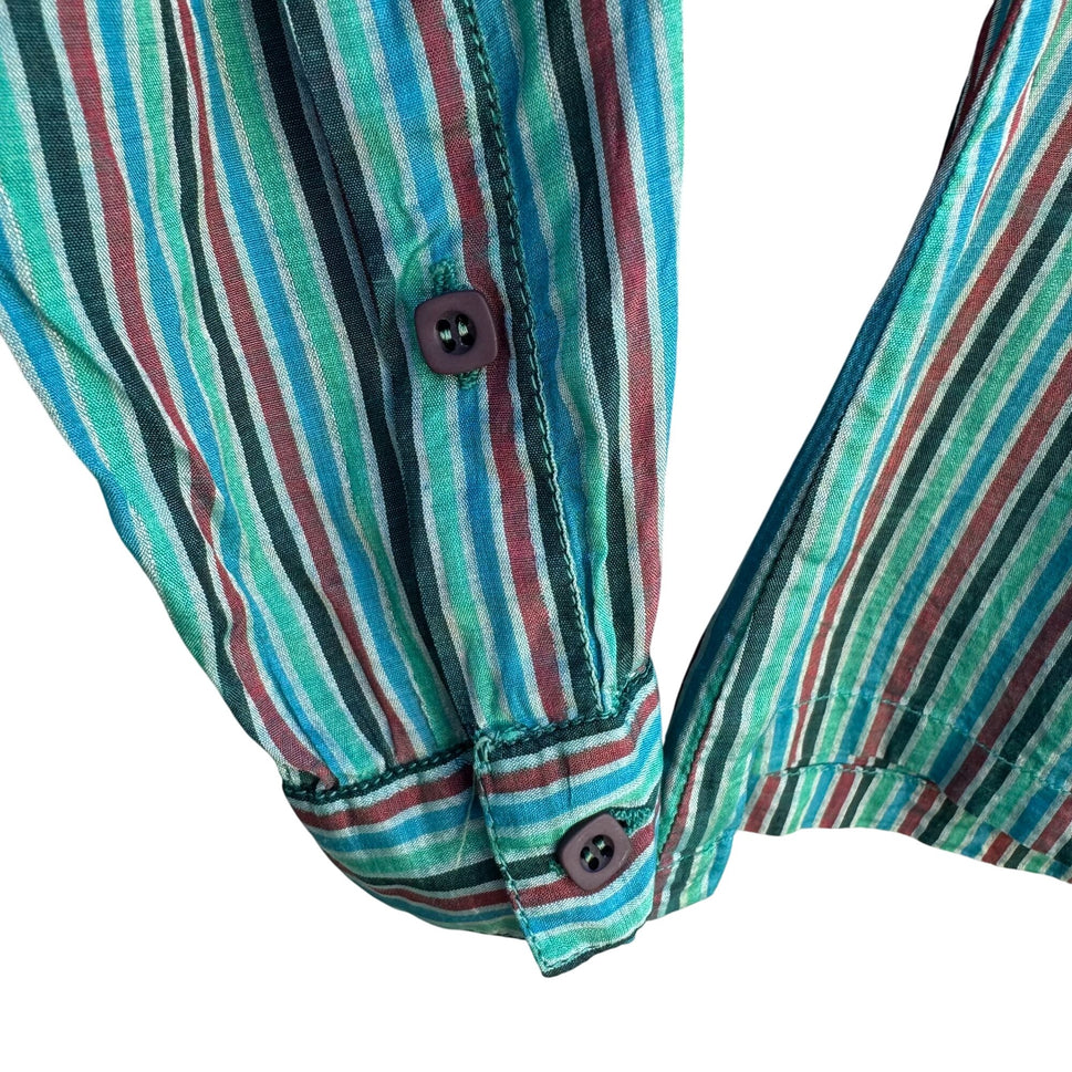 Royal Silk Vintage 70s Womens Retro Striped Button-Up Long Sleeve Shirt Blouse L