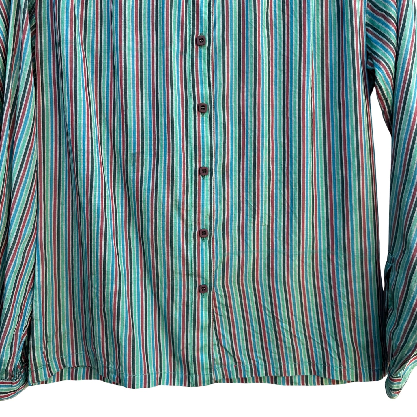 Royal Silk Vintage 70s Womens Retro Striped Button-Up Long Sleeve Shirt Blouse L