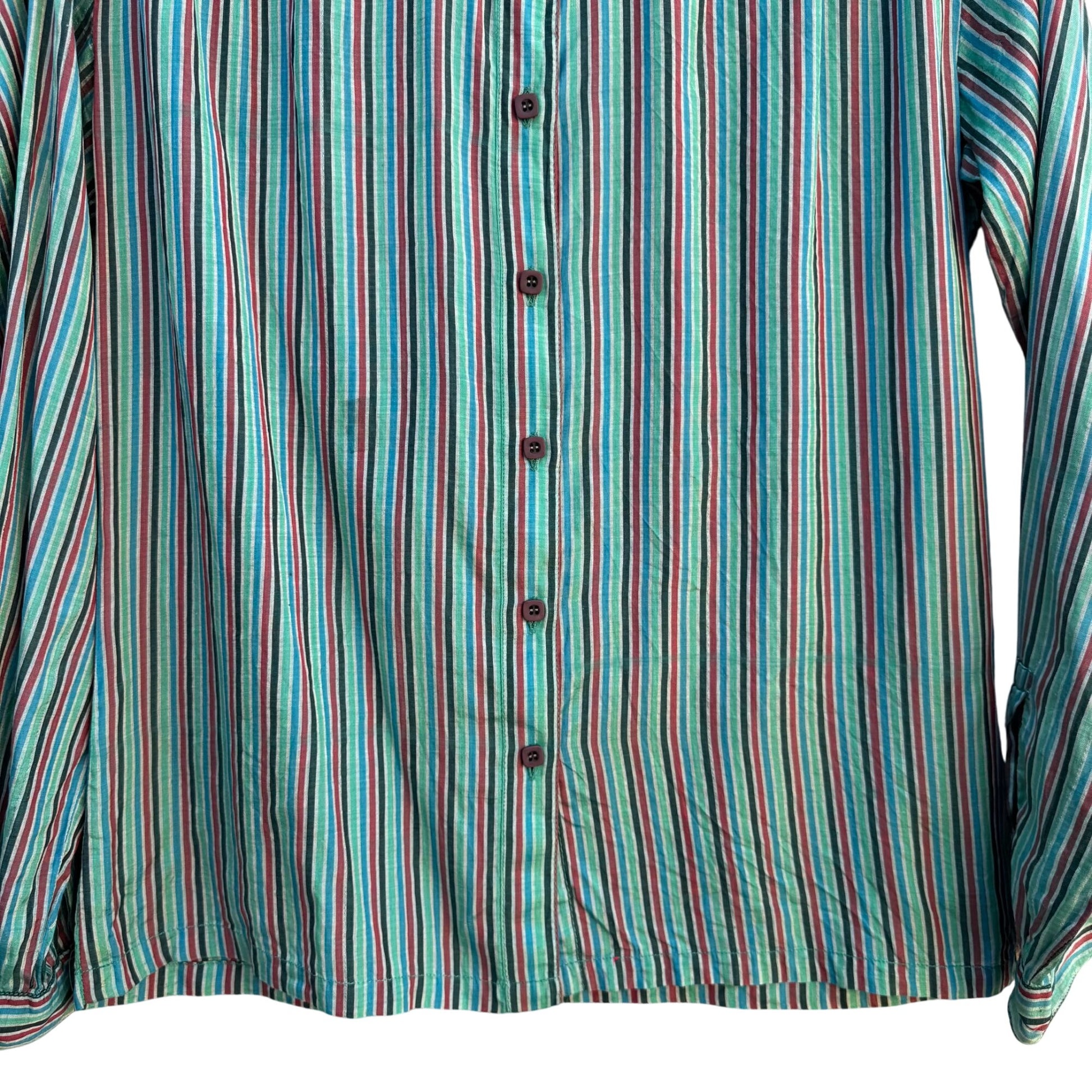 Royal Silk Vintage 70s Womens Retro Striped Button-Up Long Sleeve Shirt Blouse L