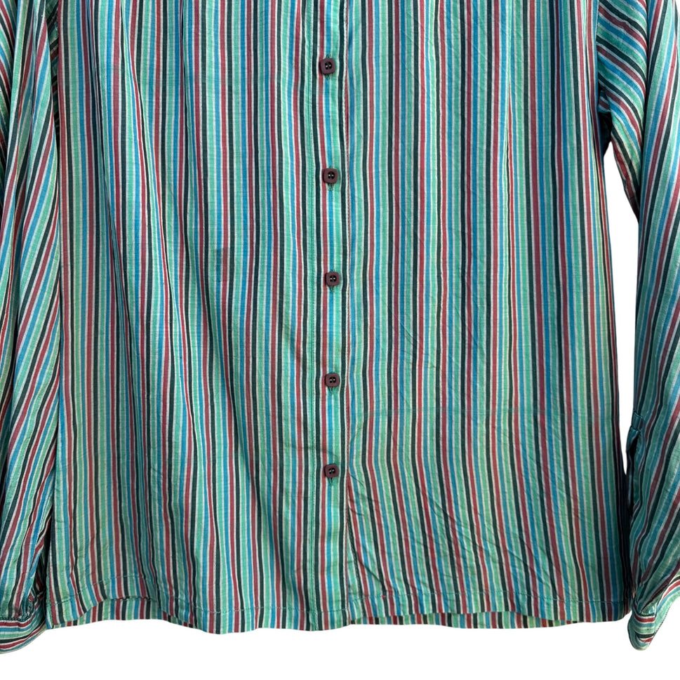 Royal Silk Vintage 70s Womens Retro Striped Button-Up Long Sleeve Shirt Blouse L
