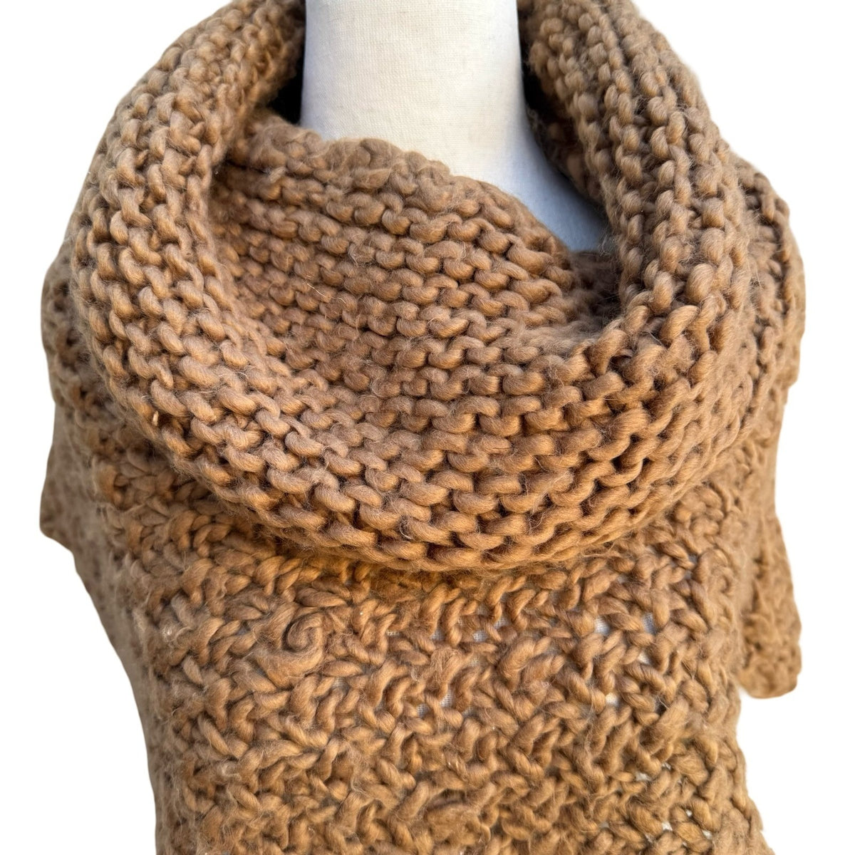 Zara Boho Earthy Cozy Oversized Chunky Knit Cowl Neck Poncho Scarf Brown OS