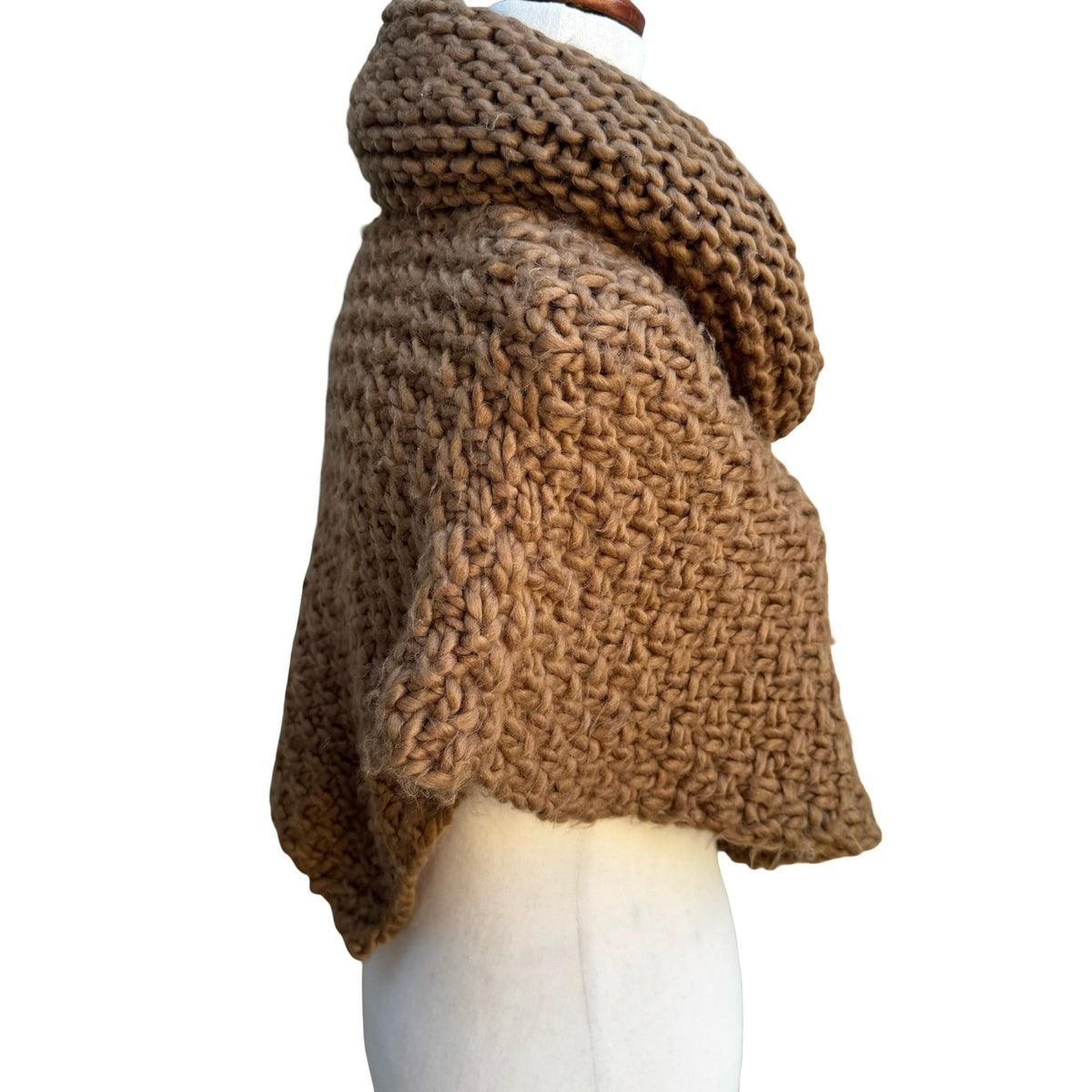 Zara Boho Earthy Cozy Oversized Chunky Knit Cowl Neck Poncho Scarf Brown OS