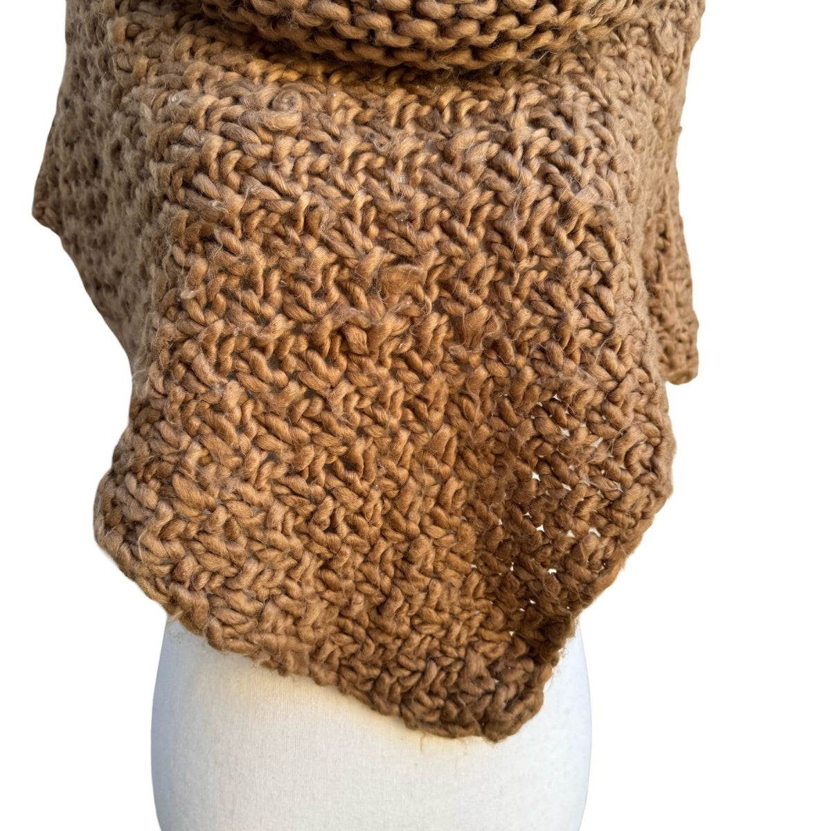 Zara Boho Earthy Cozy Oversized Chunky Knit Cowl Neck Poncho Scarf Brown OS