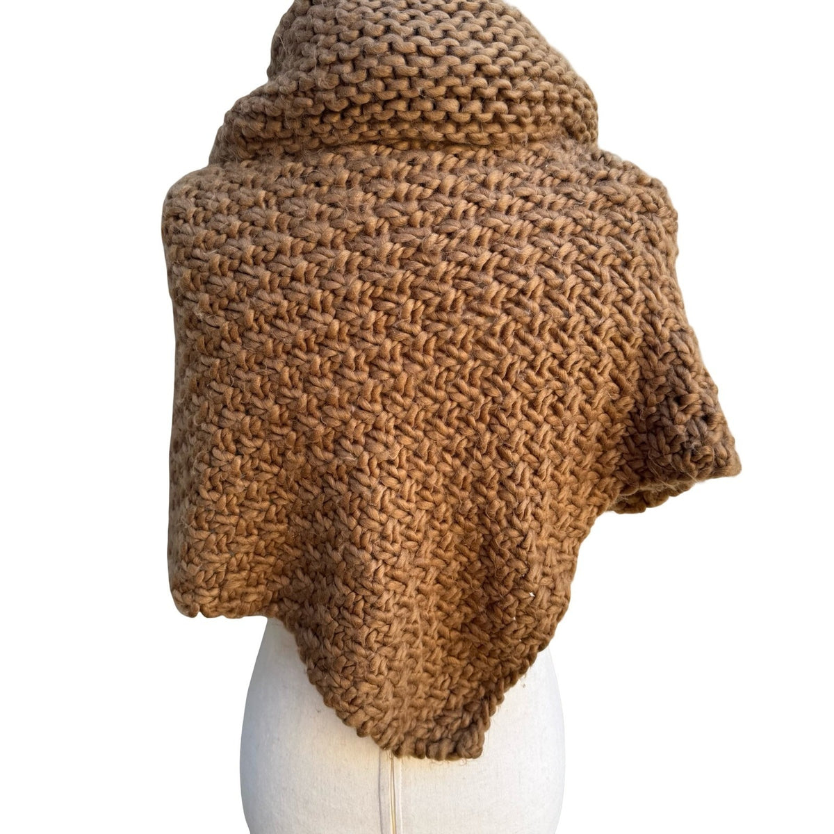 Zara Boho Earthy Cozy Oversized Chunky Knit Cowl Neck Poncho Scarf Brown OS