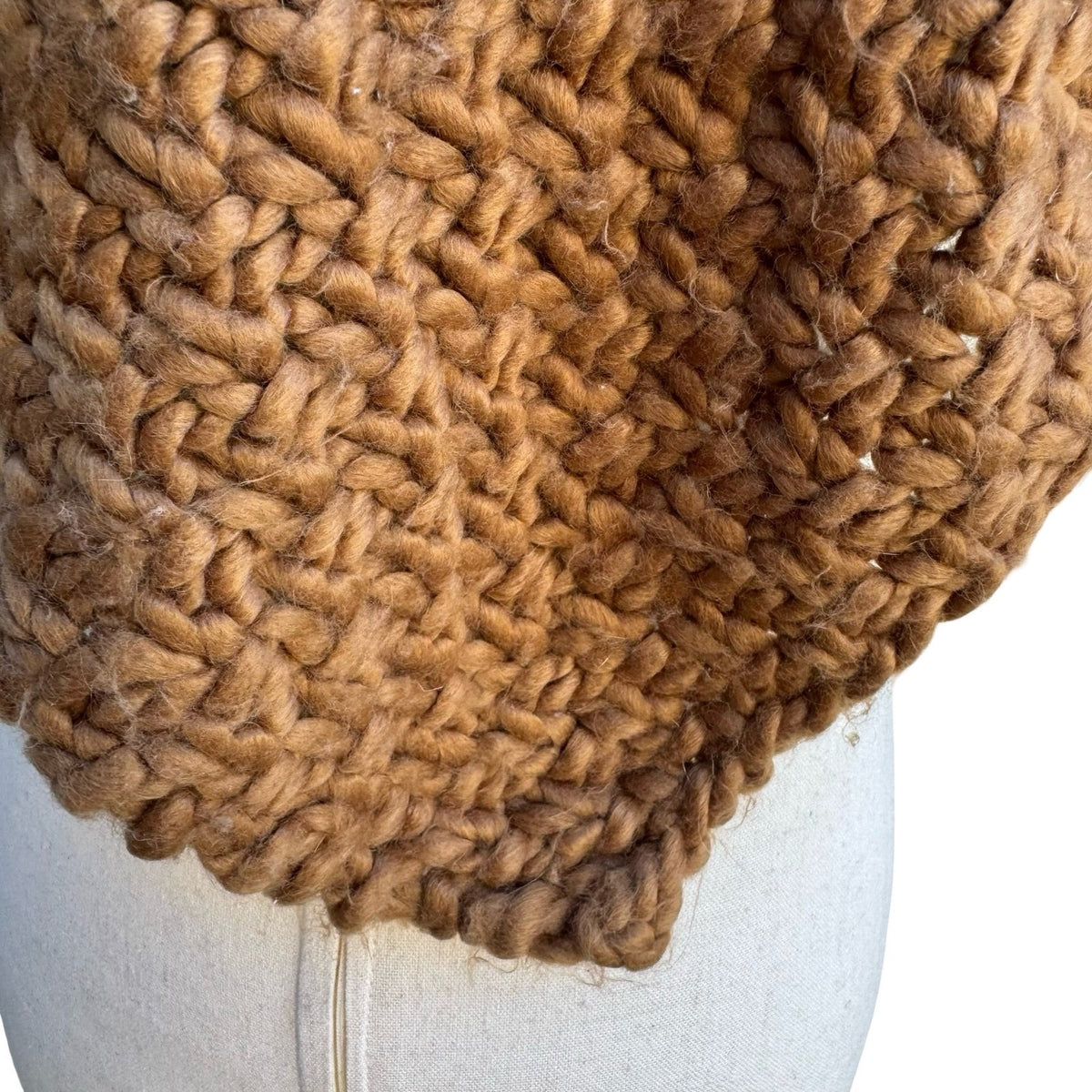 Zara Boho Earthy Cozy Oversized Chunky Knit Cowl Neck Poncho Scarf Brown OS