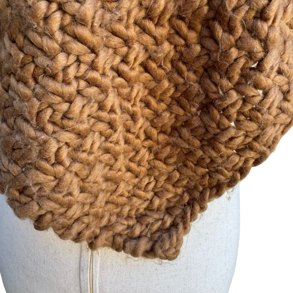 Zara Boho Earthy Cozy Oversized Chunky Knit Cowl Neck Poncho Scarf Brown OS