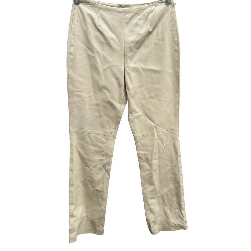 Anne Klein Vintage 90s Minimalist Quiet Luxury Cream Leather High Waisted Pant 2