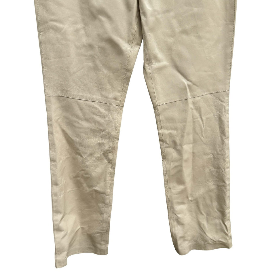 Anne Klein Vintage 90s Minimalist Quiet Luxury Cream Leather High Waisted Pant 2