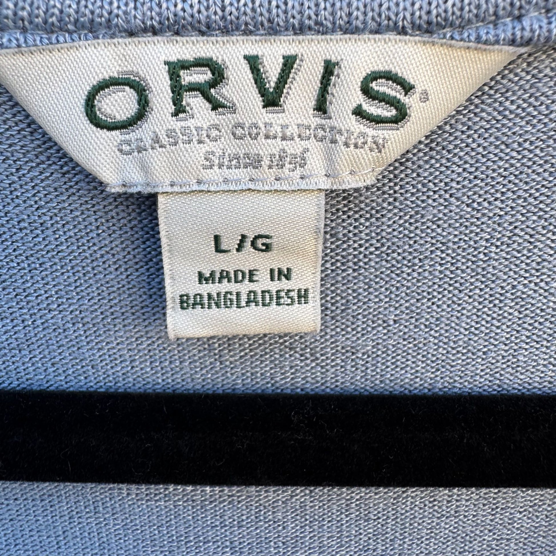 Orvis Classic Collection Womens V-Neck Blue Cotton Short Sleeve Knit Blouse L