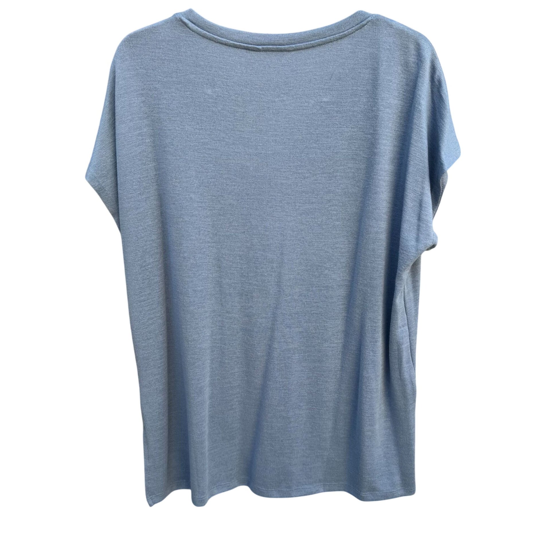 Orvis Classic Collection Womens V-Neck Blue Cotton Short Sleeve Knit Blouse L