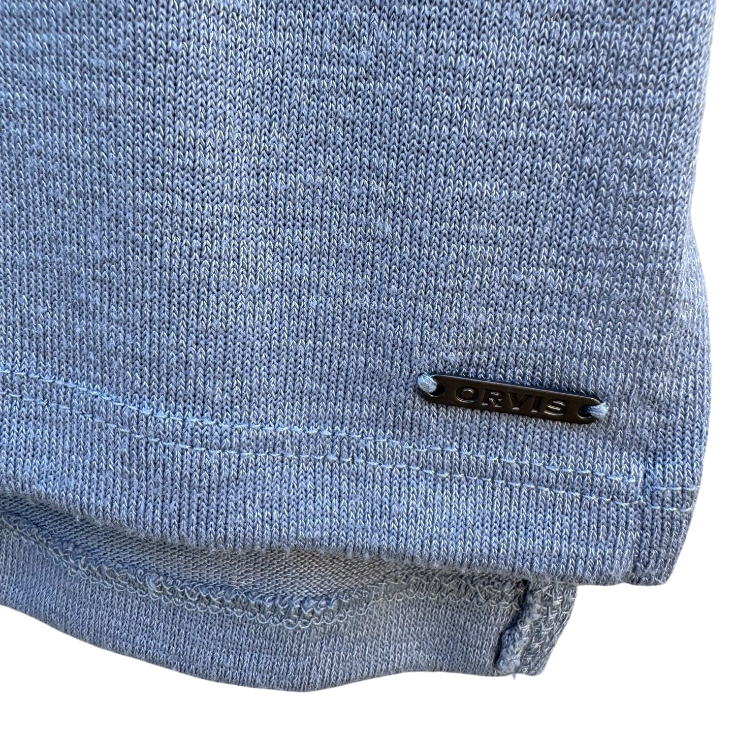 Orvis Classic Collection Womens V-Neck Blue Cotton Short Sleeve Knit Blouse L