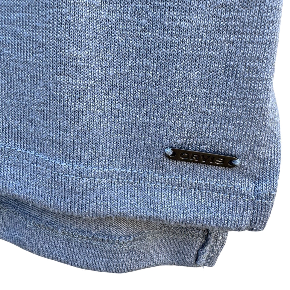 Orvis Classic Collection Womens V-Neck Blue Cotton Short Sleeve Knit Blouse L