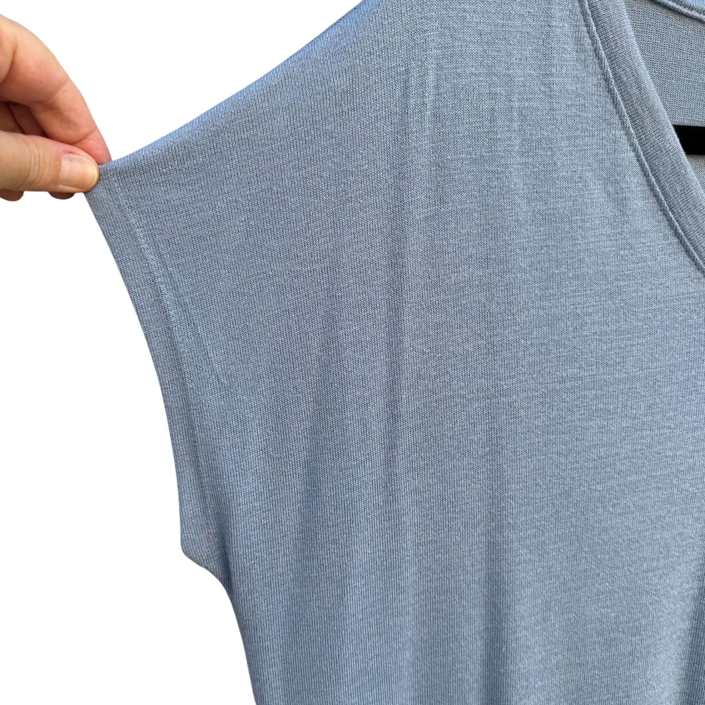 Orvis Classic Collection Womens V-Neck Blue Cotton Short Sleeve Knit Blouse L