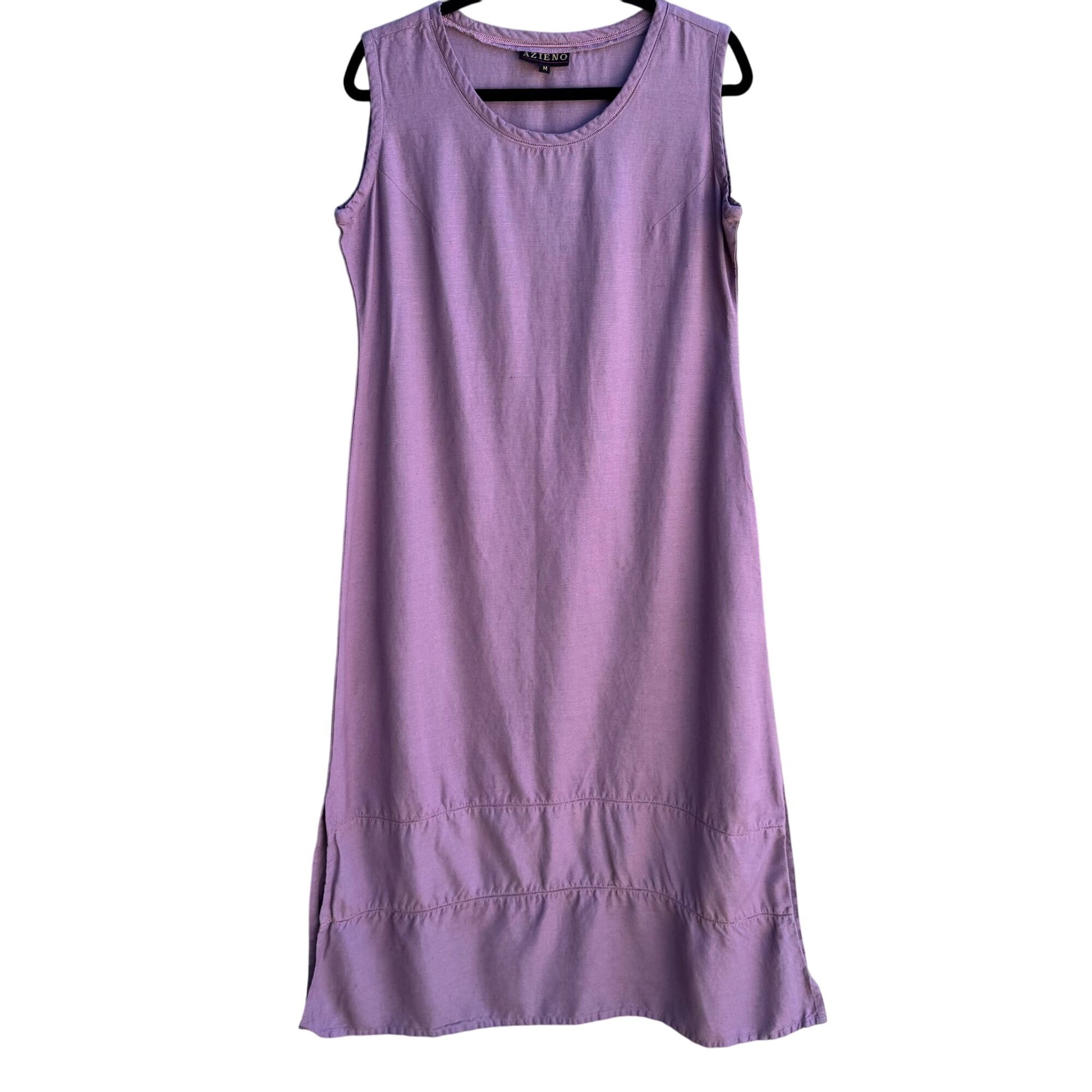 Azieno Vintage Womens Sleeveless Purple Linen Tiered Hem Side Slit Maxi Dress M