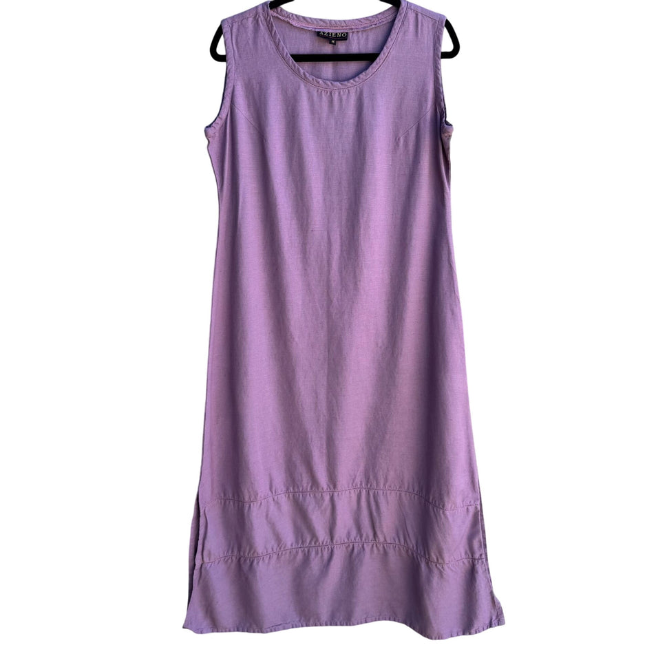 Azieno Vintage Womens Sleeveless Purple Linen Tiered Hem Side Slit Maxi Dress M