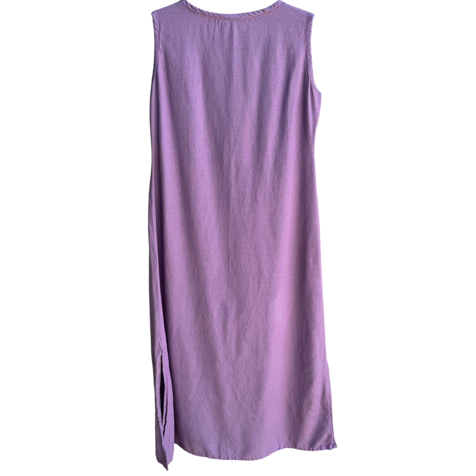 Azieno Vintage Womens Sleeveless Purple Linen Tiered Hem Side Slit Maxi Dress M