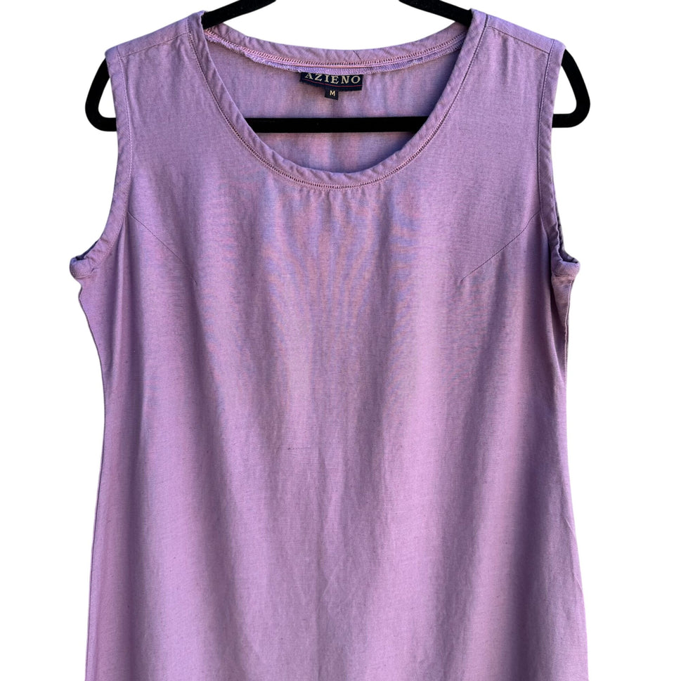 Azieno Vintage Womens Sleeveless Purple Linen Tiered Hem Side Slit Maxi Dress M
