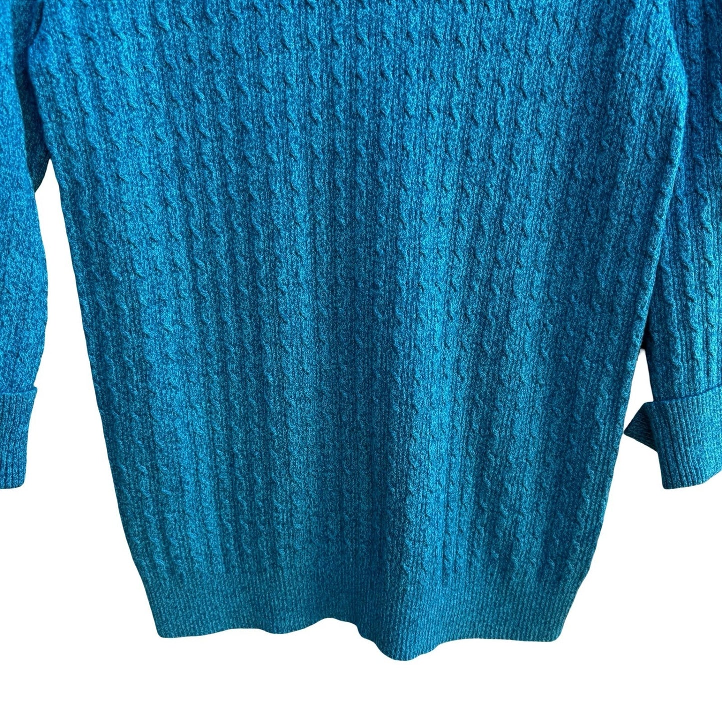 Karen Scott Coastal Preppy Cable Knit Sweater Aqua Marl Cotton Boat Neck XL NWT