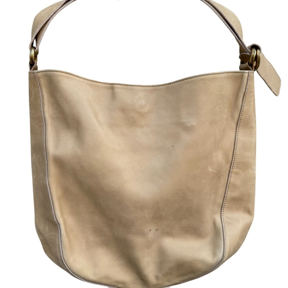 Donna Karan New York Tan Leather Hobo Shoulder Bag Brass Hardware Made In Italy