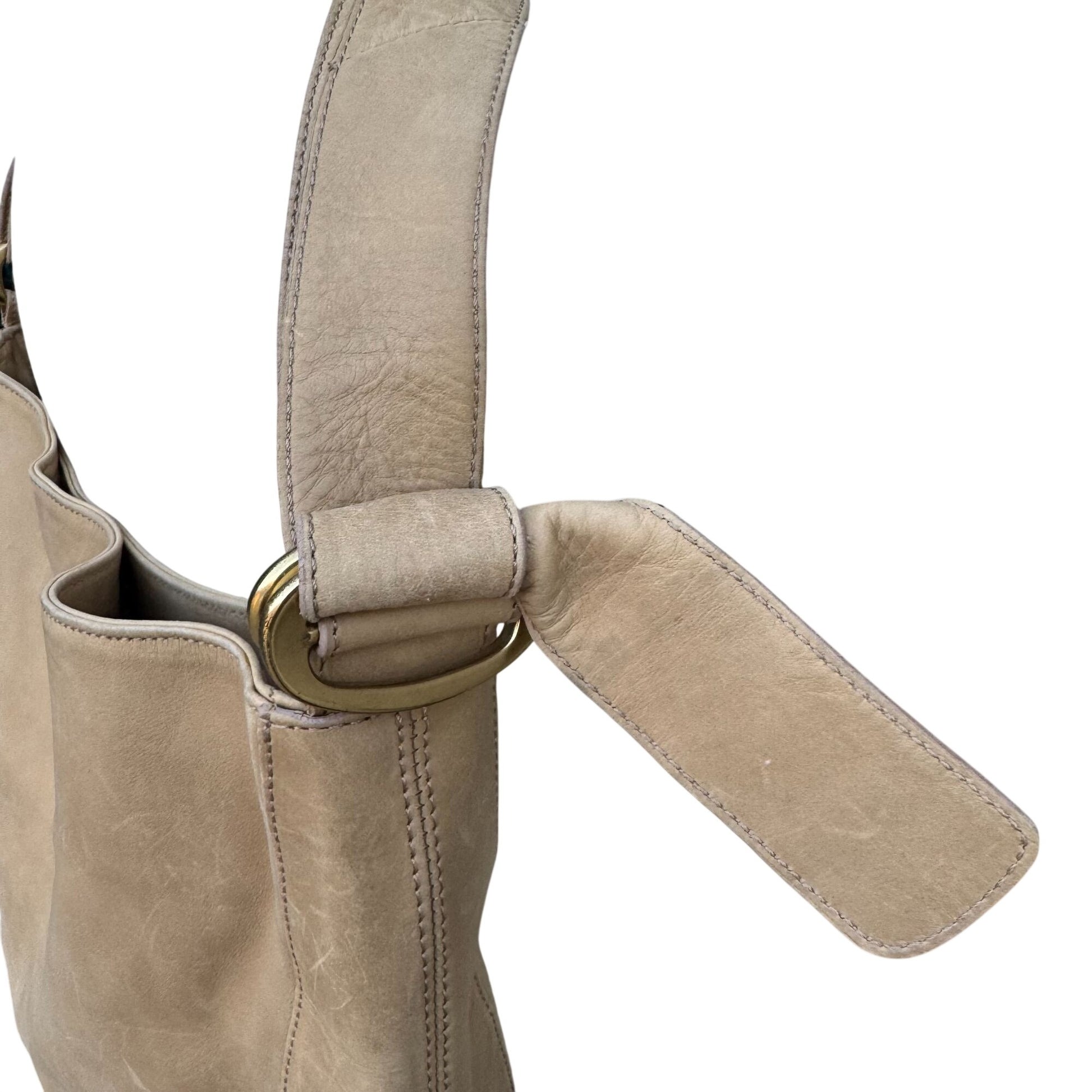 Donna Karan New York Tan Leather Hobo Shoulder Bag Brass Hardware Made In Italy